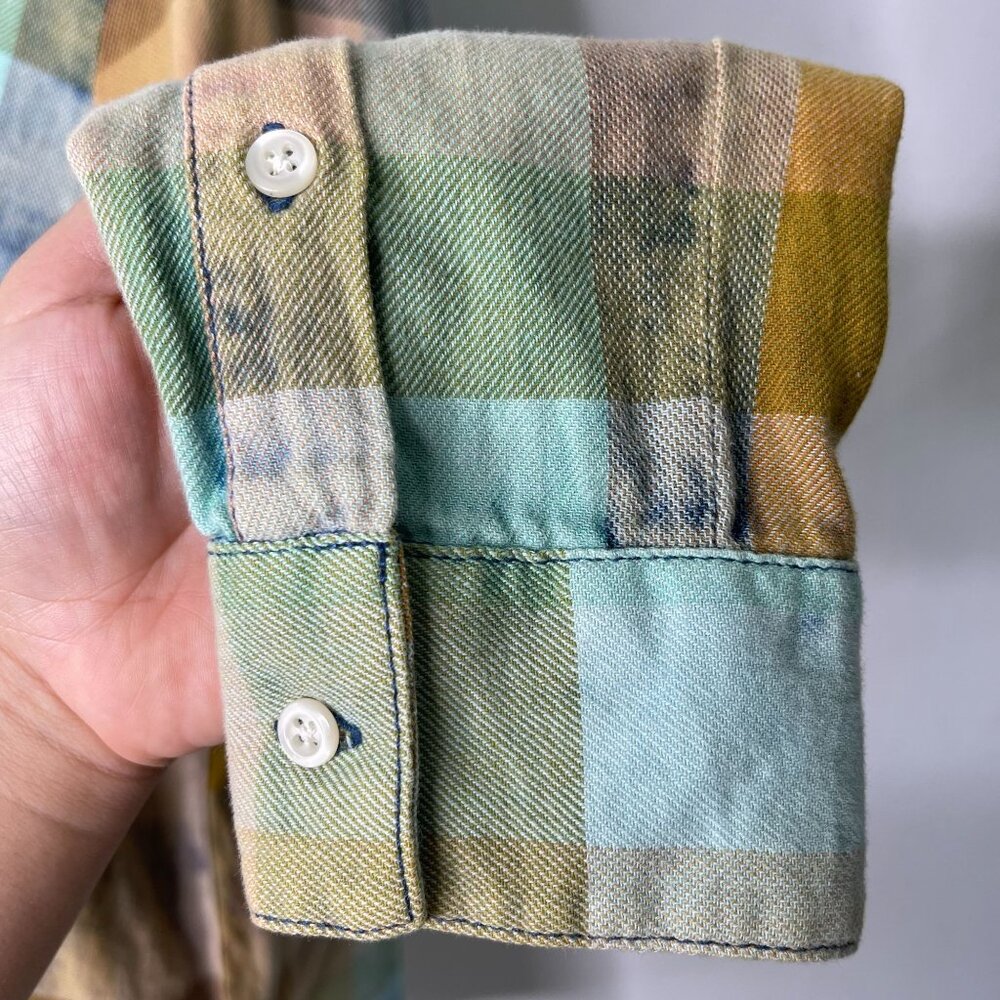 NWT Isabella Sinclair Women's Tan Green Button Down Long Sleeve Check Shirt S - Picture 9 of 9